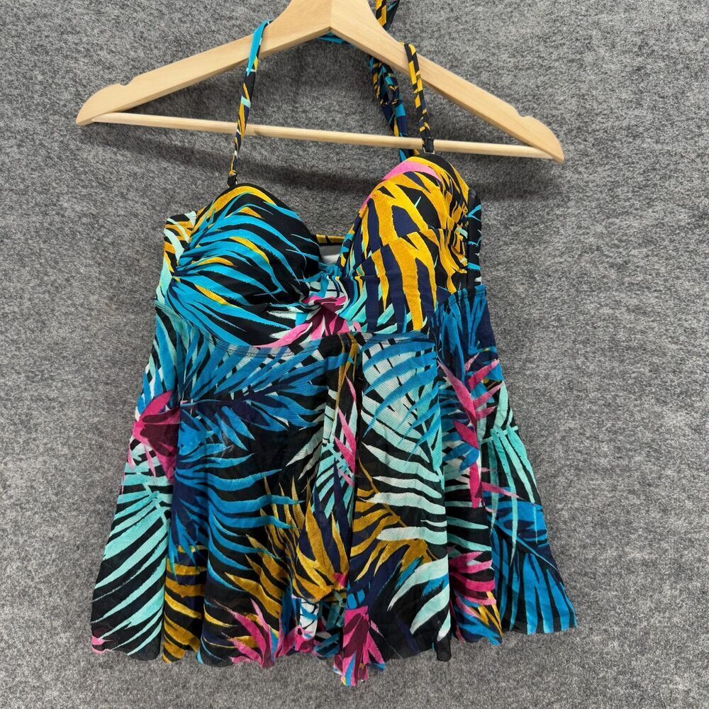 Kona Sol Tankini Top Women S Small Black Floral Push Up Sleeveless Halter Neck